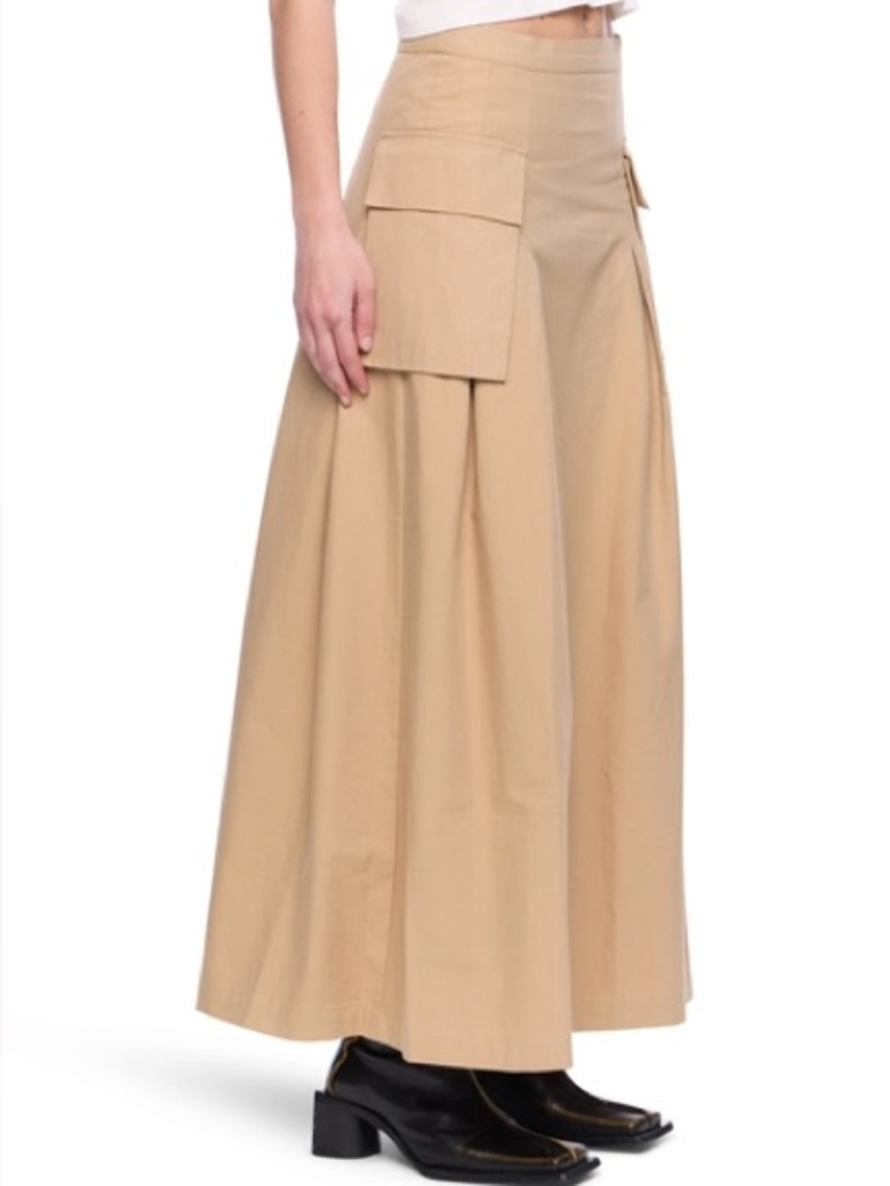 Zoey Tan Cotton Wide Leg Cargo Culottes Size 8 Pleated with Side Zipper